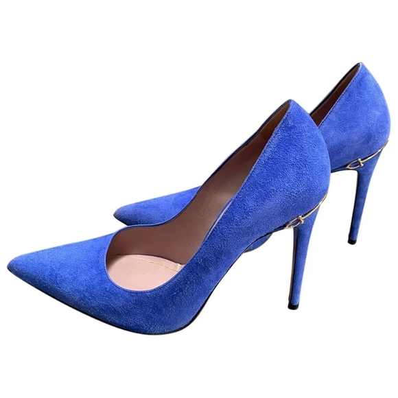 EUC GUCCI Blue Suede Leather Kid Scamosciato Heel Pump IOB - Picture 3 of 12